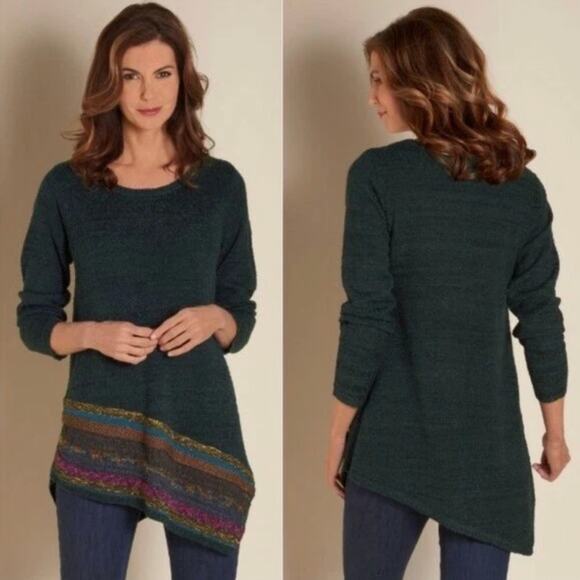 Soft Surroundings Green Raku Tunic Boho Knit Asymmetric Sweater Size Medium - Picture 1 of 13